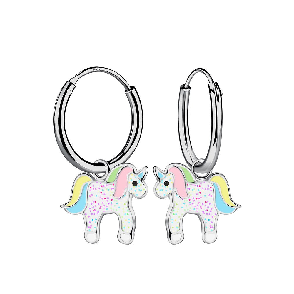 Sterling Silver Unicorn Charm Ear Hoops