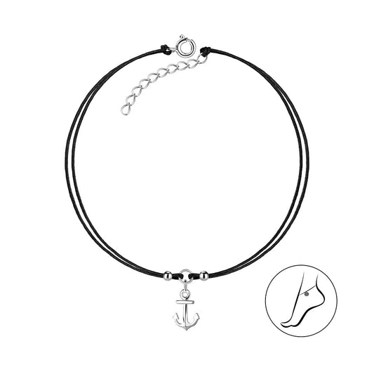 Sterling Silver Anchor Cord Anklet –